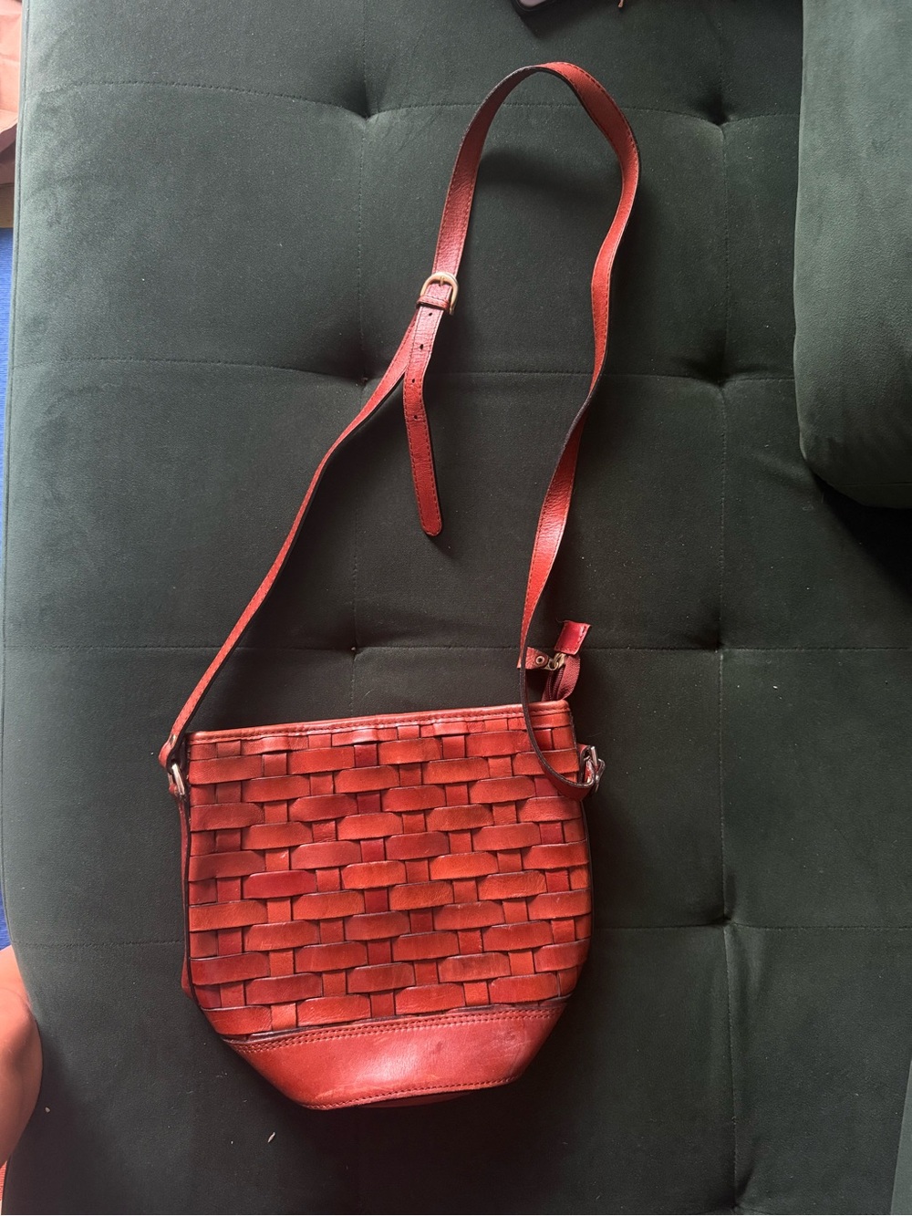 Woven Leather Crossbody Bag in Red